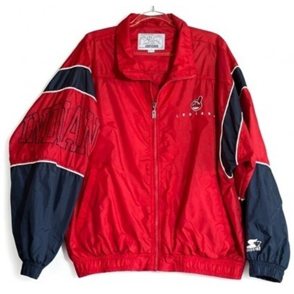 Starter Cleveland Indians Jacket Mens L Red Vintage MLB Windbreaker Full Zip